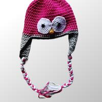 Girl Owl Beanie (pink) 6-12m