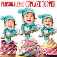 Christmas Owl Cupcake Topper Personalized Christmas Owl Face Cupcake Topper Printable Custom Photo C
