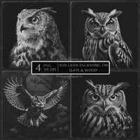 Horned Owl PNG Laser Engraving File, Owl Coaster Slate Wood Decor, Glowforge LightBurn CNC, Gift for
