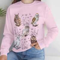 Botanical Woodland Owls Sweatshirt, Gardener Gift, Cottage Core Pullover Jumper, Owl Lover Shirt, Co