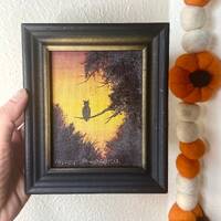 Small Framed Owl Oil Painting Forest Arkansas Foster Handford