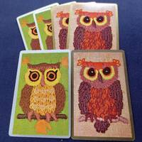 4 Crewel Owl Vintage Playing Cards - 2 of each