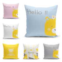 Cute Animal Pillow Covers – Bear, Owl & Forest Cushion Cases, Yellow Gray Kids Room Decor,