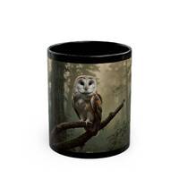 Barn Owl Mug | Vintage Engraving Barn Owl in Misty Forest | Sepia-Toned Nature-Inspired Mug | Owl Lo