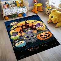 Halloween Kids Rug: Pumpkin, Bat & Owl Decor - Machine Washable
