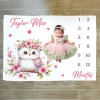 Personalized Owl Milestone Blanket: Baby Girl Photo Prop