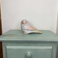 Hand carved wooden owl, pastel painted owl figurine made from wood