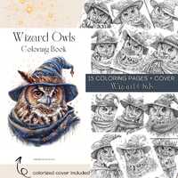 Wizard Owl realistic Coloring pages for Adults Kids, Grayscale coloring, Printable, Instant Download