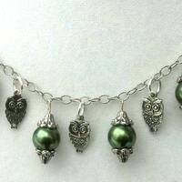 Handmade Owl and Green Pearl Chain Necklace