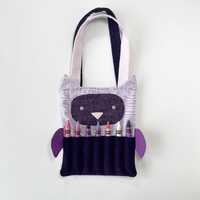 Crayon Tote OWL Purple Corduroy, Kids Toddler Tote Bag, Violet