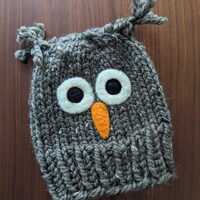 Hand Knit Baby Hat - Owl - 6 to 12 months