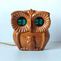 Vintage Electronic Clock Ceramic Owl, Wall Alarm Clock made in USSR Elektronika 01, Collectible Cera