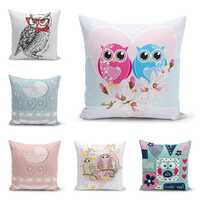 Cute Owl & Baby Themed Cushion Covers, Cartoon Bird  Stroller Print Decorative Pillowcases for K