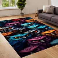 Owl Patterned Rug, Popular Rug, Perfect for Halloween Decor, Cool Rug, Washable Rug, Horror Decor, M