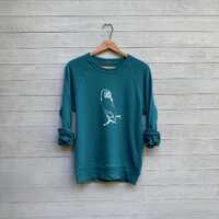 Owl Pullover in Deep Teal Green Sweatshirt, Cotton Blend Nature Top, Unisex Fit