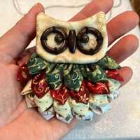 Christmas Owl Brooches, Owl Brooches, Handmade Owl Brooches, Christmas Owl Pin Brooches, Christmas G