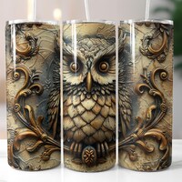 Retro Owl Tumbler Wrap 20oz 30oz 3D Owl Effect Straight & Tapered Sublimation Design Instant Dow