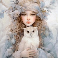 LaBlanche FROSTY WINTER 1 Girl with Owl A4 Decoupage Rice Paper #LBD375