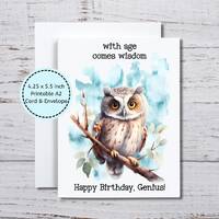 Funny Owl Birthday Card, Snarky Birthday Card, for Him, for Her, for Friend, With Age Comes Wisdom, 