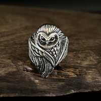Veiled Owl Silver Ring // 925 Sterling Silver // Handmade // Size 7, 8, 9, 10