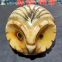 Vintage Italian Alabaster Round Owl Head Paperweight Sculpture Hand Carved