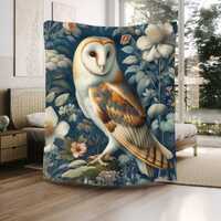 Barn Owl Sherpa Fleece Blanket - William Morris Inspired Floral Owl Blanket,  Dark Cottagecore Botan