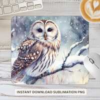 Winter Owl Mouse Pad Design - Snowy Nature Artwork | Snowy Owl | Mouse Pad | PNG | Desk Accessory