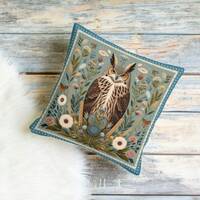 Woodland Owl Pillow, Whimsical Floral Throw Pillow, Cottagecore Animal Home Decor