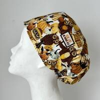 OWLS & PUMPKINS European Style Surgical Scrub Cap or Snood, Regular or Long Pixie, Elastic Gathe
