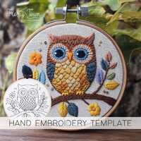 Cute Owl Embroidery Pattern Template (NO STITCH GUIDE), Owls Hand Embroidery Design, Embroidery Bird
