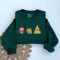 EMBROIDERED Christmas Owl Sweatshirt, Cool Owl Shirt, Animal Lover Gift, Animal Lover Shirt, Owl Lov