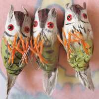 Three Items / Vintage / Spun Cotton Barn Owls / Feathers / Made in Hong Kong