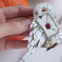 Embroidery lapel pin Owl, Handmade beadwork brooch, Shawl pin hp, hostess gift, accessories wizard, 