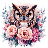 14 Floral Owl Clipart Bundle, Printable Watercolor Animal Portrait Illustrations, High Quality JPGs,