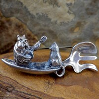 Owl Pussycat Pin, Poet Edward Lear, Nursery Rhyme, Runcible Spoon Boat, Breakell, Sterling, Signed T