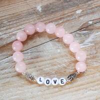 Rose Quartz Love Bracelet, Silver Owl Beads, Fifth Anniversary Gift
