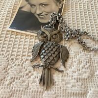 Vintage 1970's Necklace With Articulated (Moveable) Owl Pendant Pewter COLOR Metal Unsigned The 