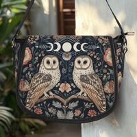 Cottagecore Owl Saddle Bag | Witchy Floral Boho Handbag | Organized Witchcraft Purse with Owl & 