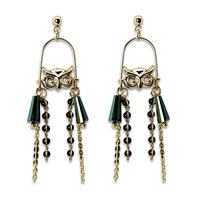 Owl Dangle Earrings Golden Tassel Earrings Bird Earrings Crystals and Zircon Earrings Nature Inspire