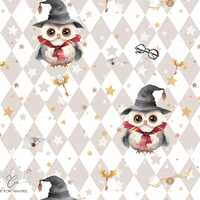 Tissu hibou sorcier – Motif magique inspiré de l’univers d’école de
