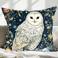 Christmas Owl Pillow, Winter Owl Throw Pillow,  Cottagecore Couch Decorative Pillow, William Morris 