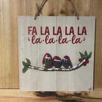 Christmas Owl Family Pebble Art - Santa Hat Owls on Snowy Branch - Handmade Rustic Holiday Decor - F