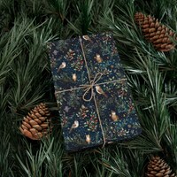 Enchanted Owl Christmas Gift Wrap - Woodland Owl and Winter Foliage Holiday Wrapping Paper for Natur