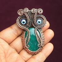 Owl Emerald Gemstone Copper Wire Wrap Pendant