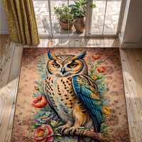 Owl Rugs for Goth Room Decor, Witchy Design, Maximalist Dark Academia Plush Area Rug, Unique Christm