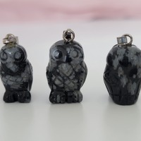 Tiny Snowflake Obsidian Owl Mini Pendant | Natural Crystal Charms