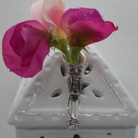 Silver OWL TUSSIE MUSSIE posy holder brooch pin *ruby eyes* marcasite  lapel brooch pin *  him/her *