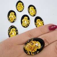 Natural Baltic Amber Owl Intaglio Cherry Color bottom, Regular  Calibrated Oval Shape 20x30 mm Flat 