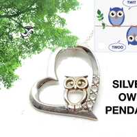Vintage 925 Silver Owl Pendant: Modernist CZ Accent