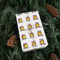 Cute Little Skateboarding Owls Illustration Wrapping Paper